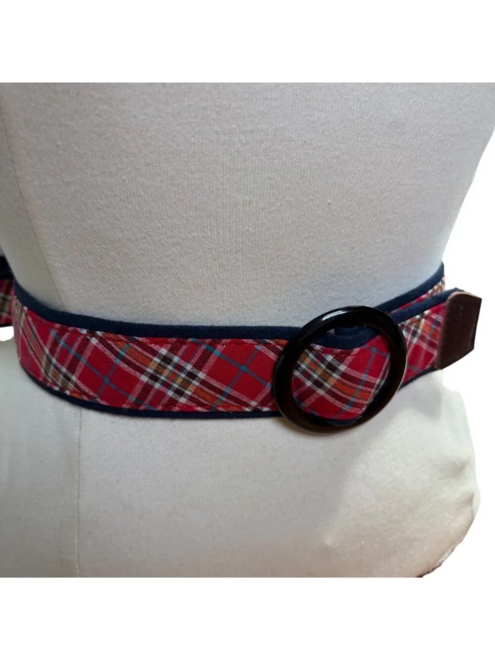 Sand Shack Red Navy Plaid Belt Womens Large Preppy New England Old Money Classic